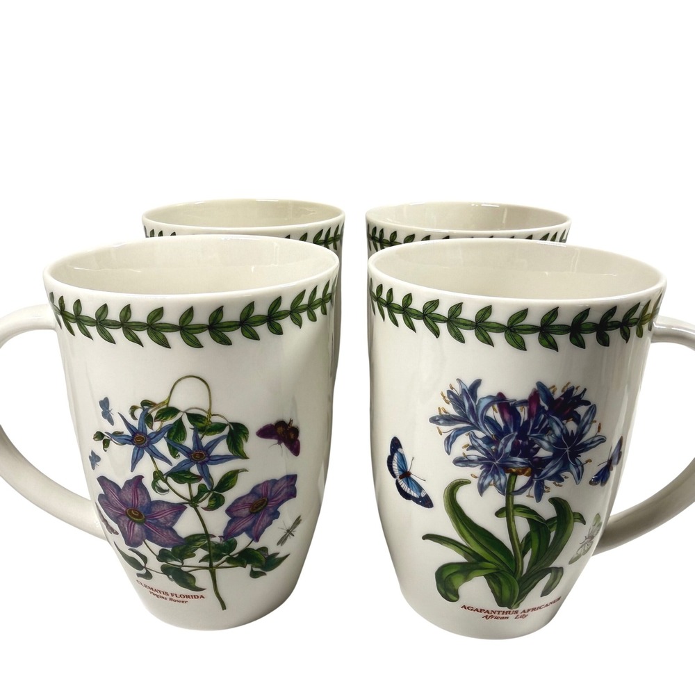 PORTMEIRION Botanic Garden Mugs Set of 4 Virgins Bower African Lily 4.5" Tall